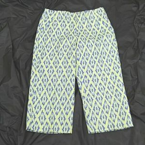Lilly & Van Size Small Green & Blue Geometric Print Cropped Pants